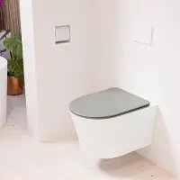 Mondiaz LAVIE hangend toilet single fire rimless diepspoel Talc, Toiletzitting met quick-release & softclose Smoke
