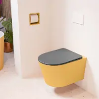 Mondiaz LAVIE hangend toilet single fire rimless diepspoel Ocher, Toiletzitting met quick-release & softclose Dark Grey