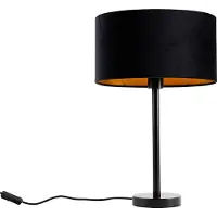 QAZQA Tafellamp zwart met ovale velours kap zwart 35cm - Simplo
