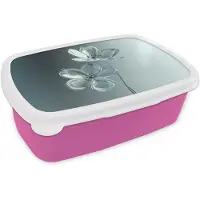 MuchoWow Broodtrommel Roze - Lunchbox Kristal - Bloemen - Grijs - Brooddoos 18x12x6 cm - Brood lunch box - Broodtrommels voor kinderen en volwassenen
