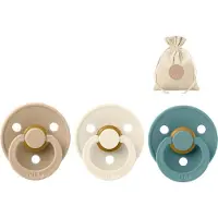 BIBS 3 fopspenen maat 1 - Taupe, Ivory en Island Sea + BolleToet speenzakje