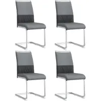 Merax Moderne Eetkamerstoelen Set van 4 - Hoge Rugleuning van Kunstleer en Linnen - Gestoffeerde Stoelen - Grijs met Zilver