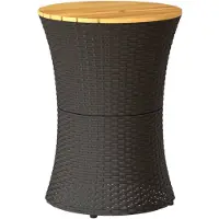 vidaXL Tuinbijzettafel trommelvormig poly rattan en massief hout zwart