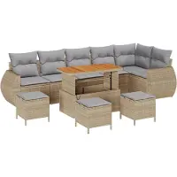 vidaXL Tuinbank Set 10 st 10-Aantal zitplaatsen Beige en Lichtgrijs