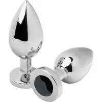 Metal hard Metalhard - Buttplug - Zilver Met Zwarte Nep-diamant - 7.62x3.3cm