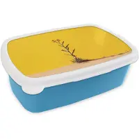 MuchoWow Broodtrommel Blauw - Lunchbox Zand - Plant - Geel - Minimalitisch - Brooddoos 18x12x6 cm - Brood lunch box - Broodtrommels voor kinderen en volwassenen