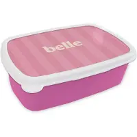 MuchoWow Broodtrommel Roze - Lunchbox Roze - Gestreept - Belle - Brooddoos 18x12x6 cm - Brood lunch box - Broodtrommels voor kinderen en volwassenen