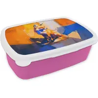 MuchoWow Broodtrommel Roze - Lunchbox Vos - Oranje - Vormen - Abstract - Brooddoos 18x12x6 cm - Brood lunch box - Broodtrommels voor kinderen en volwassenen