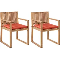 Beliani SASSARI PREMIUM - Tuinstoel set van 2 - Lichtbruin/Rood - Acaciahout