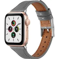 Mobigear Leren Watch bandje geschikt voor Apple Watch Bandje Gespsluiting | Napoli - 49/46/45/44 mm - Grijs