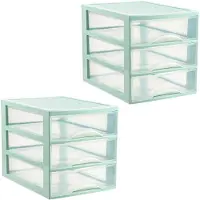 PlasticForte Ladekastje bureau organizer - 2x - 3 lades - groen/transparant - L26 x B35 x H27 cm - kunststof