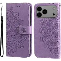 Mobigear Telefoonhoesje geschikt voor Apple iPhone 17 Pro Max Hoesje | Flowers Bookcase Portemonnee | Pasjeshouder voor 3 Pasjes | Telefoonhoesje voor Pinpas / OV Kaart / Rijbewijs - Paars