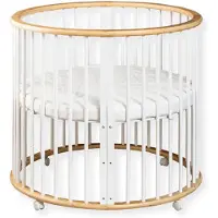 Buxibo – Baby Box – Ronde Houten Speelbox – Playpen – Inclusief Matras – 91x91x85 cm – Naturel