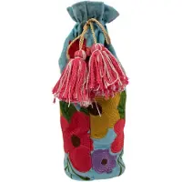 Mars & More Wijn fles hoes Joy lichtblauw h37 x 12cm