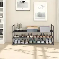 Mazazu - Schoenenrek staand - Schoenenstandaard met 3 niveaus - Metaal - Zwart - 116 cm hoog