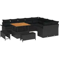 vidaXL Tuinbank Set 12 st 11-Aantal zitplaatsen Zwart