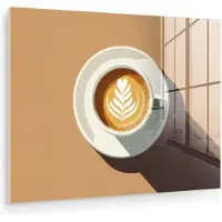 MuchoWow Glasschilderij 160x120 cm - Schilderij acrylglas - Cappuccino - Kop - Schotel - Minimalitisch - Foto op glas - Muurdecoratie woonkamer - Wanddecoratie slaapkamer - Schilderijen