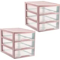 PlasticForte Ladekastje bureau organizer - 2x - 3 lades - roze/transparant - L26 x B35 x H27 cm - kunststof