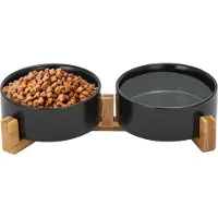 S.old Voerbak Hond - Voerbak Kat - Drinkbak - Met Standaard - 2x 400 ml - Maat S - Zwart