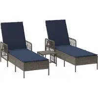 vidaXL Ligstoel 3 pcs Grijs en Marineblauw 200 x 55 x 92 cm