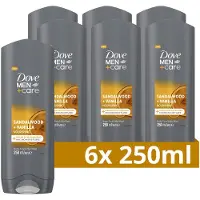 Dove Men 3-in-1 Douchegel - Sandalwood + Vanilla - met 24H MicroMoisture technologie voor extra hydratatie van de huid - 6 x 250 ml