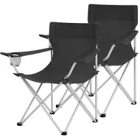 Songmics Set van 2 campingstoelen met armleuningen en bekerhouder, Zwart