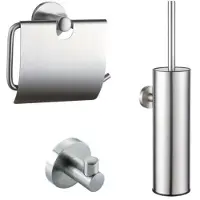 FortiFura Calvi Toiletset - toiletborstelhouder - gesloten - handdoekhaak - toiletrolhouder - met klep - geborsteld RVS SW1183145/SW1111542/SW639927