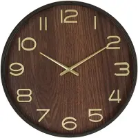 Atmosphera Wandklok/muur klok - Woody - Dia 38 cm - hout - bruin - keuken/kamer/kantoor
