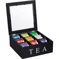 Relaxdays theedoos - 9 vaks - bamboe - thee organizer - uitneembare schotjes - 9x23,5x23,5 cm