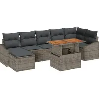 vidaXL Tuinbank Set 8 st Grijs Poly rattan