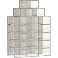 Songmics Set van 18 opvouwbare schoenendozen, Transparant + havermoutbeige / M ( 33,5 x 23,2 x 14,3 cm )