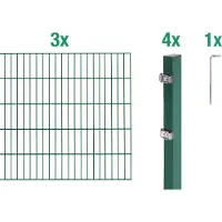 Alberts 650209 dubbelstaafmat hekwerk als 8-delige complete hekwerkset, groen, hoogte 120 cm, lengte 6 m
