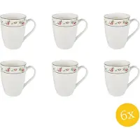 Clayre & Eef Mok set van 6 stuks 300 ml Wit Roze Porselein Rond Bloemen Theemok