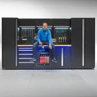 Datona Werkplaatsinrichting PREMIUM eiken werkblad met koelkast – 354 cm breed - Zwart