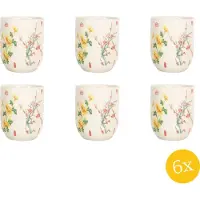 Clayre & Eef Mok set van 6 stuks 100 ml Beige Geel Porselein Rond Bloemen Theemok