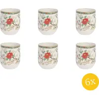 Clayre & Eef Mok set van 6 stuks 100 ml Rood Porselein Rond Bloemen Theemok