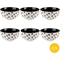 Clayre & Eef Soepkom set van 6 stuks 500 ml Beige Zwart Porselein Rond Kerstboom Serveerkom