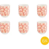 Clayre & Eef Mok set van 6 stuks 100 ml Roze Porselein Rond Bloemen Theemok