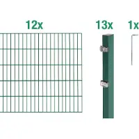 Alberts 646363 dubbelstaafmat hekwerk als 26-delige complete hekwerkset, groen, hoogte 80 cm, lengte 24 m