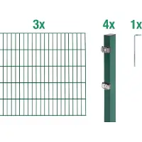 Alberts 649289 dubbelstaafmat hekwerk als 8-delige complete hekwerkset, groen, hoogte 100 cm, lengte 6 m