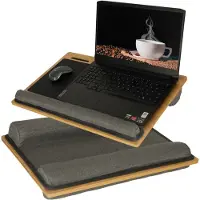 IKA Laptopkussen Met Muismat en Telefoonhouder - Zwart - Bamboe - Laptoptafel voor in Bed - Schootkussen - Polssteun - Zwart - 11 inch t/m 17 inch