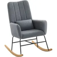 Vasagle Schommelstoel met armleuningen - relaxstoel met fleece bekleed - stalen frame en poten van rubberhout - draagvermogen 136 kg - voor slaapkamer en woonkamer - grijs