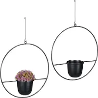 Relaxdays plantenhanger - set van 2 - metaal - Ø 10,5 cm - binnen - buiten - zwart