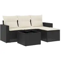 vidaXL 5-delige Loungeset met kussens poly rattan zwart
