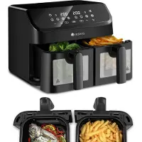 Juskys – Heteluchtfritteuse Dual Zone – 9 l – Voorzien Van 2 Kamers En Smart Finish Functie – Voor Gezond Bakken En Frituren – Zwart Kunststof En Staalplaat
