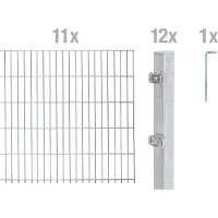 Alberts 656577 dubbelstaafmat hekwerk als 24-delige complete hekwerkset, thermisch verzinkt, hoogte 80 cm, lengte 22 m
