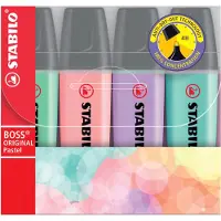 Stabilo BOSS ORIGINAL Tekstmarker Multikleur Breed Beitelpunt 2 - 5 mm Navulbaar 4 Stuks