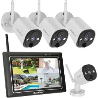 SecuFirst CWL401W/4 Draadloze 3 megapixel Beveiligingscamera met monitor - 7 inch touchscreen + 4 camera's - Wit - Gratis app