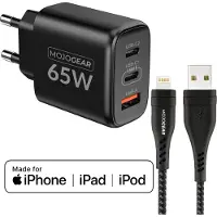 MOJOGEAR CHARGE+ 65W oplader voor iPhone & iPad met Lightning naar USB kabel 1,5 meter | iPhone snellader