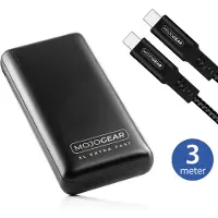 MOJOGEAR MINI XL 20.000 mAh EXTRA FAST powerbank met USB-C naar USB-C kabel 100W USB 3.1 Extra Sterk 3m